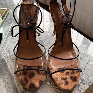 Aquazzura Optic 105 Sandals in Caramel Leopard 38.5 (8.5) Authentic